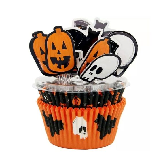 Skull Bat and Pumpkin Cupcake Kit 72-Piece with 48-Cups and 24-Picks by Wilton - Picture 1 of 9